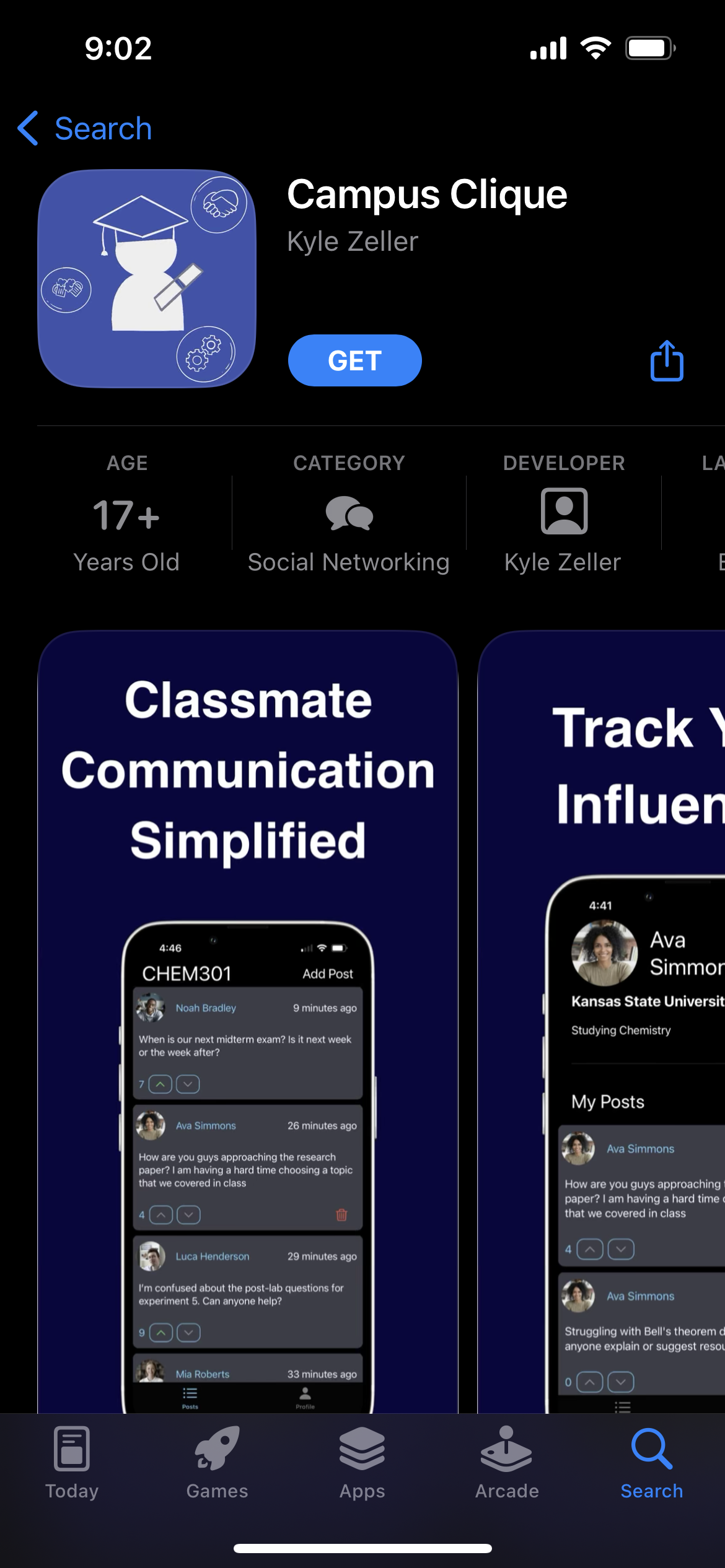 Campus Clique App - Published iOS Application